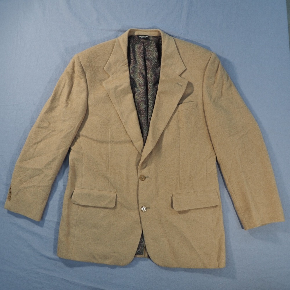 Vintage Bill Blass Blazer Mens 44 Camel Hair Two Button Sport Coat Single Vent - Picture 11 of 11